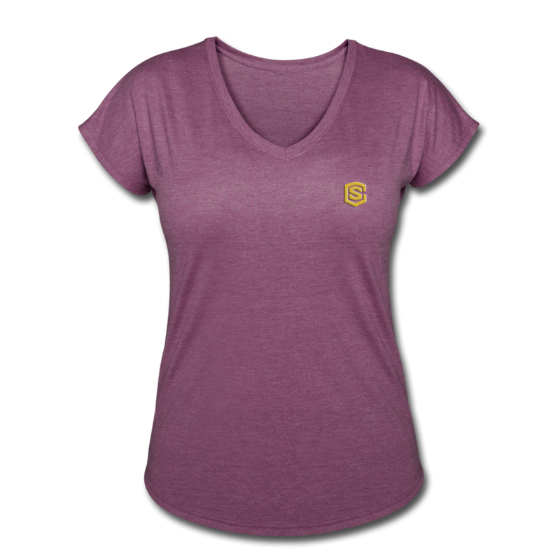 Women's Tri-Blend V-Neck T-Shirt  WITH GOLD  LOGO - heather plum