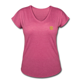 Women's Tri-Blend V-Neck T-Shirt  WITH GOLD  LOGO - heather raspberry