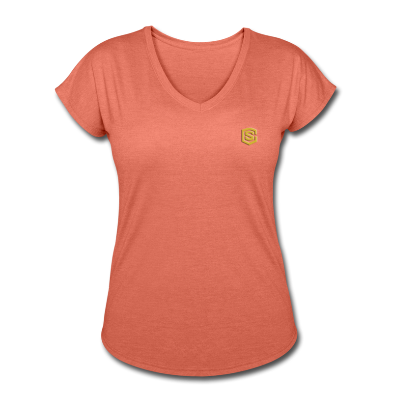 Women's Tri-Blend V-Neck T-Shirt  WITH GOLD  LOGO - heather bronze