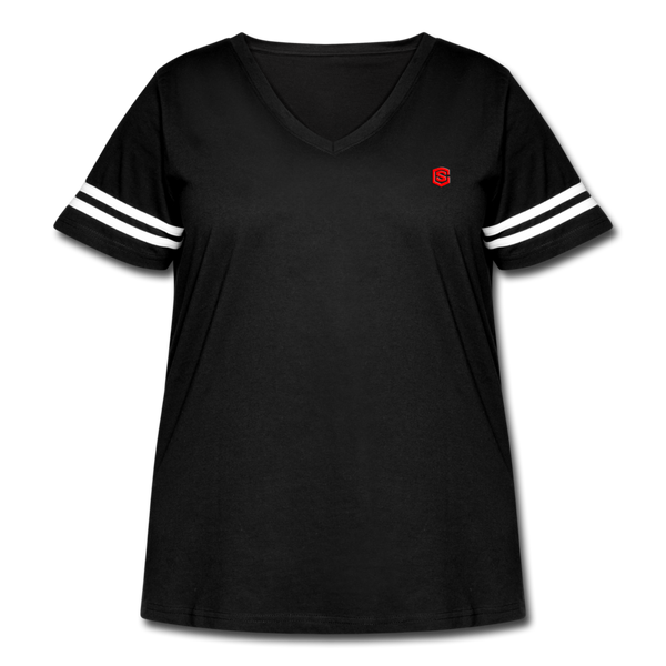 Women's Curvy Vintage Sport T-Shirt  WITH RED  LOGO - black/white