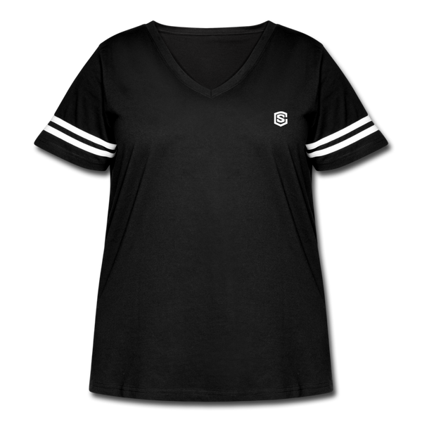 Women's Curvy Vintage Sport T-Shirt  WITH WHITE  LOGO - black/white