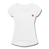 Women's Roll Cuff T-Shirt  WITH RED LOGO - white