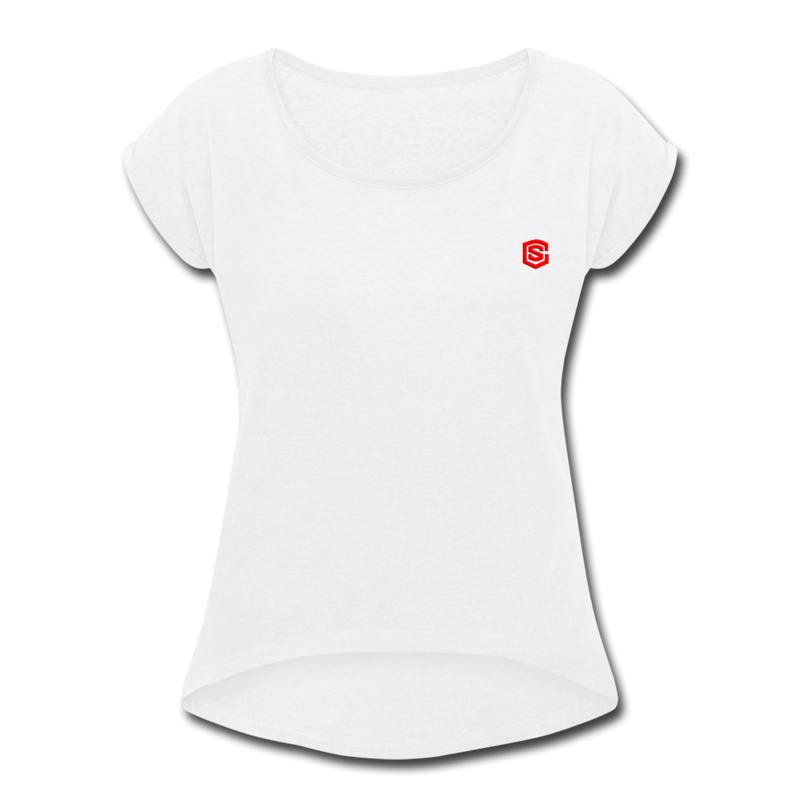 Women's Roll Cuff T-Shirt  WITH RED LOGO - white