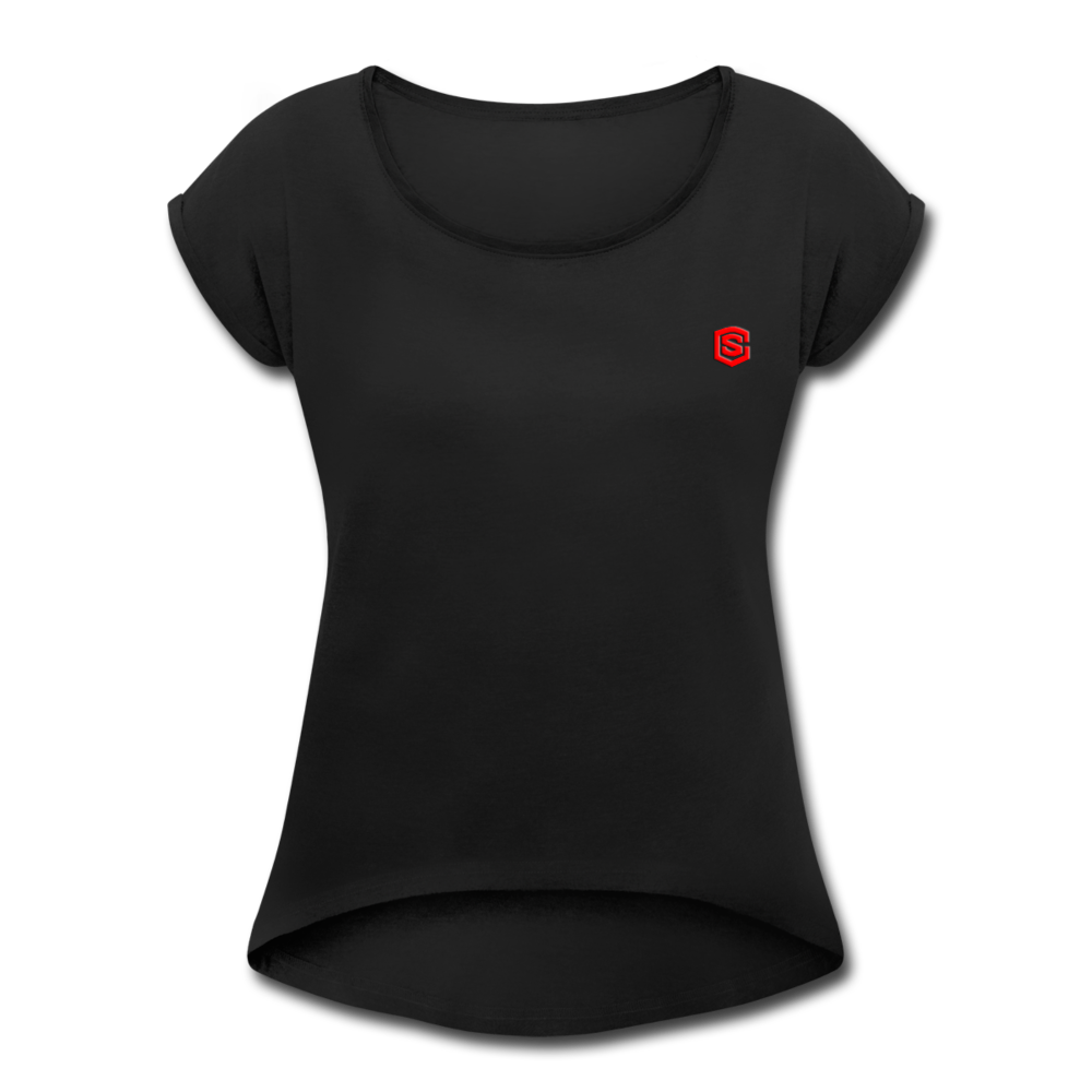 Women's Roll Cuff T-Shirt  WITH RED LOGO - black