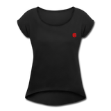 Women's Roll Cuff T-Shirt  WITH RED LOGO - black