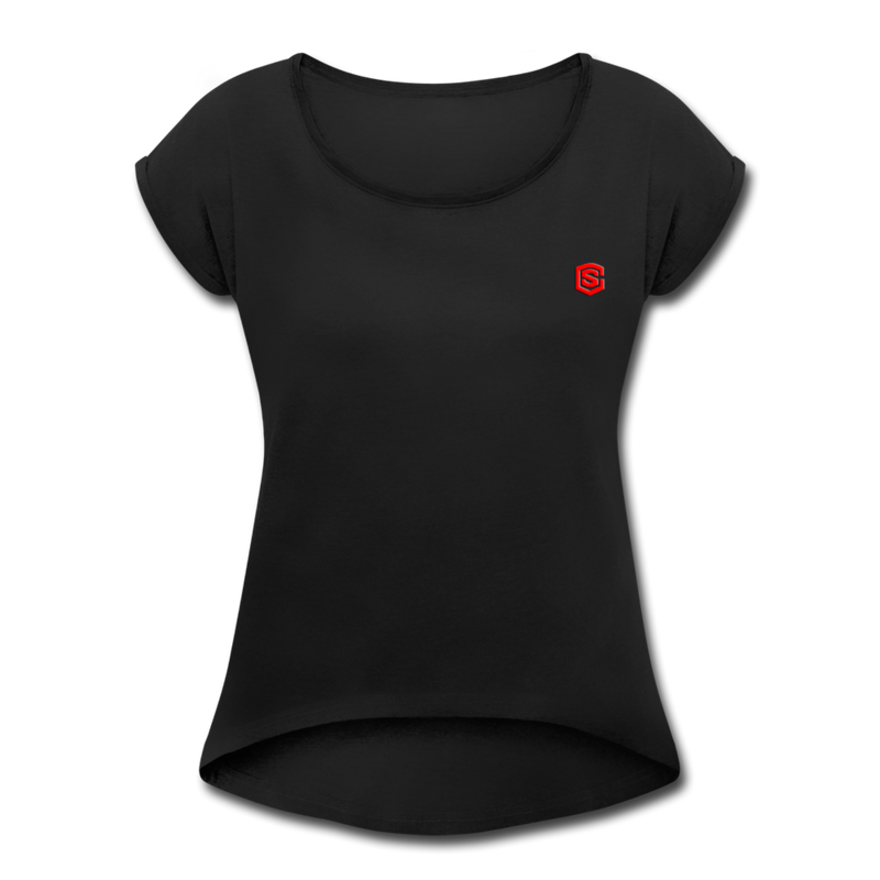 Women's Roll Cuff T-Shirt  WITH RED LOGO - black