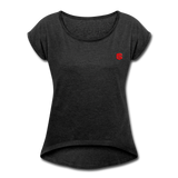 Women's Roll Cuff T-Shirt  WITH RED LOGO - heather black