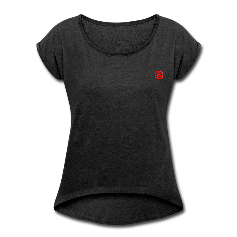 Women's Roll Cuff T-Shirt  WITH RED LOGO - heather black