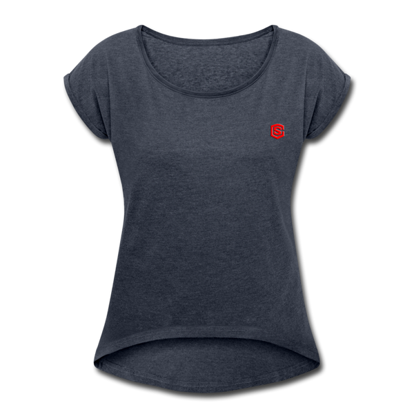 Women's Roll Cuff T-Shirt  WITH RED LOGO - navy heather