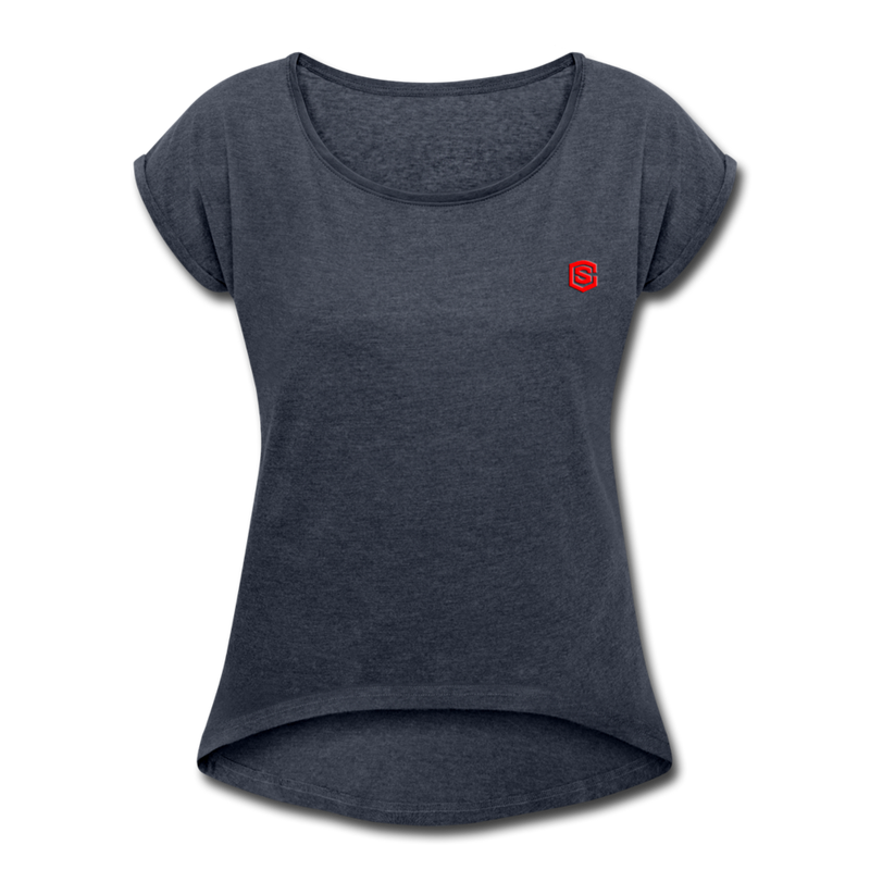 Women's Roll Cuff T-Shirt  WITH RED LOGO - navy heather