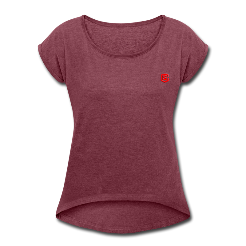 Women's Roll Cuff T-Shirt  WITH RED LOGO - heather burgundy