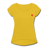 Women's Roll Cuff T-Shirt  WITH RED LOGO - mustard yellow