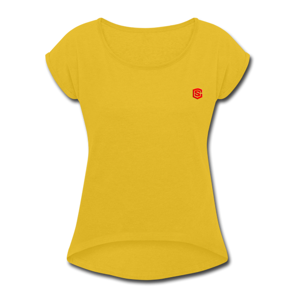 Women's Roll Cuff T-Shirt  WITH RED LOGO - mustard yellow