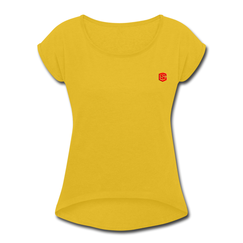 Women's Roll Cuff T-Shirt  WITH RED LOGO - mustard yellow