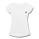 Women's Roll Cuff T-Shirt  WITH GREEN  LOGO - white