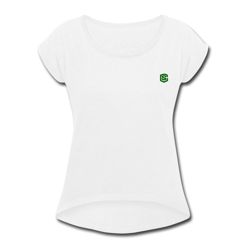 Women's Roll Cuff T-Shirt  WITH GREEN  LOGO - white