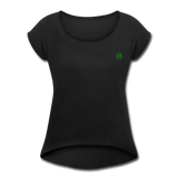 Women's Roll Cuff T-Shirt  WITH GREEN  LOGO - black