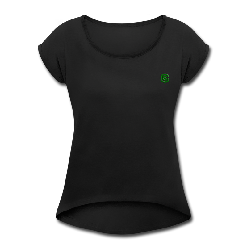 Women's Roll Cuff T-Shirt  WITH GREEN  LOGO - black