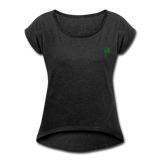 Women's Roll Cuff T-Shirt  WITH GREEN  LOGO - heather black