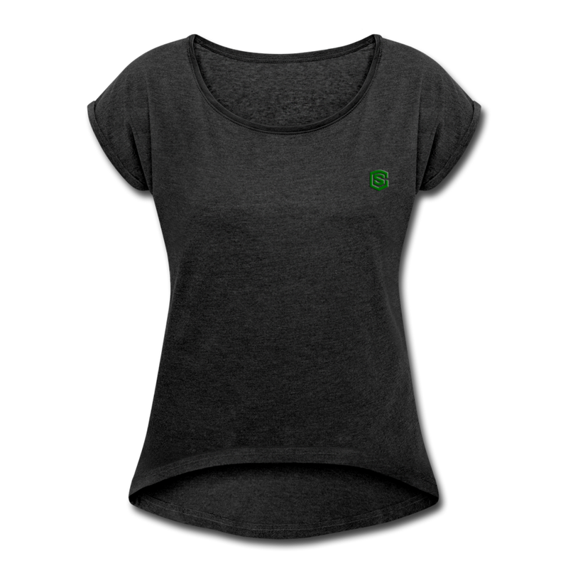 Women's Roll Cuff T-Shirt  WITH GREEN  LOGO - heather black