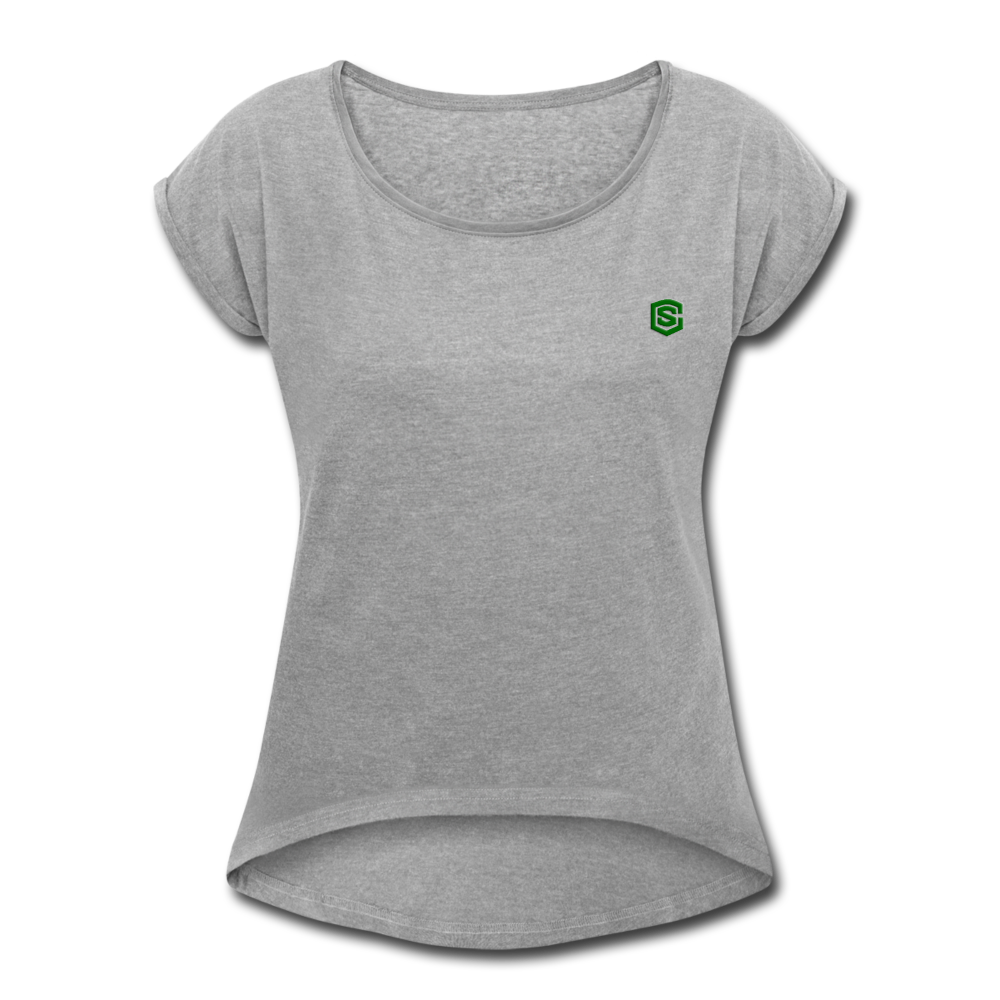 Women's Roll Cuff T-Shirt  WITH GREEN  LOGO - heather gray