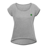 Women's Roll Cuff T-Shirt  WITH GREEN  LOGO - heather gray