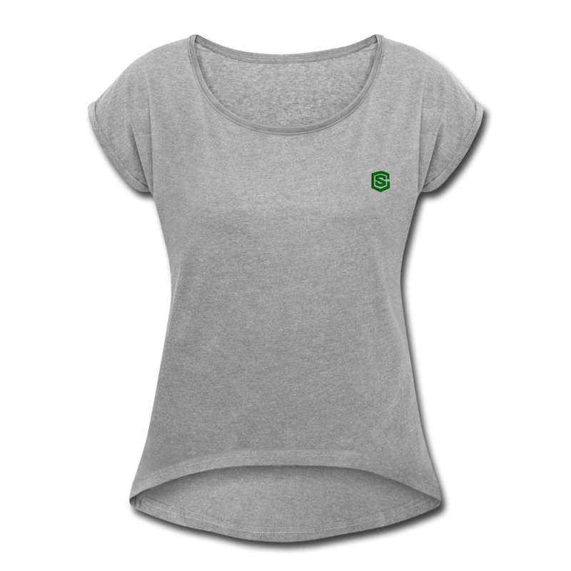 Women's Roll Cuff T-Shirt  WITH GREEN  LOGO - heather gray