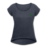 Women's Roll Cuff T-Shirt  WITH GREEN  LOGO - navy heather