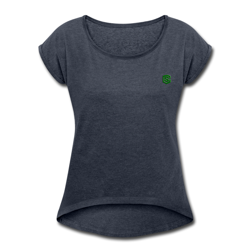 Women's Roll Cuff T-Shirt  WITH GREEN  LOGO - navy heather