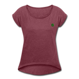 Women's Roll Cuff T-Shirt  WITH GREEN  LOGO - heather burgundy