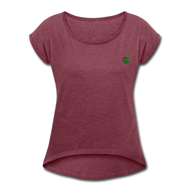 Women's Roll Cuff T-Shirt  WITH GREEN  LOGO - heather burgundy