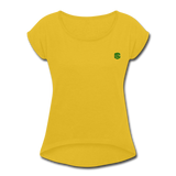 Women's Roll Cuff T-Shirt  WITH GREEN  LOGO - mustard yellow