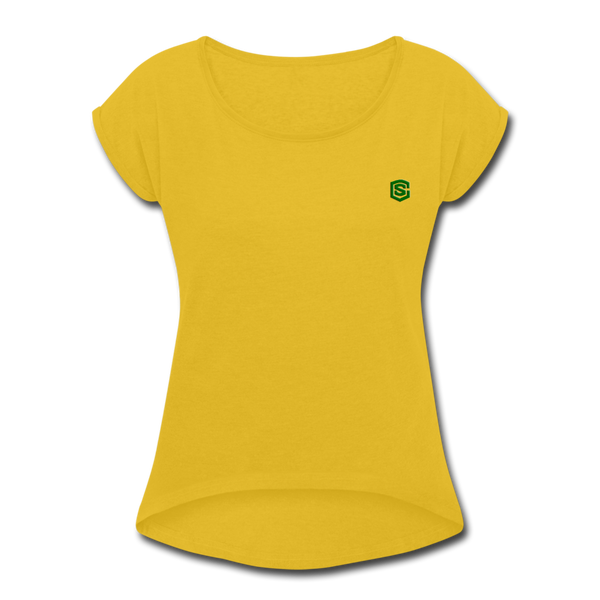 Women's Roll Cuff T-Shirt  WITH GREEN  LOGO - mustard yellow