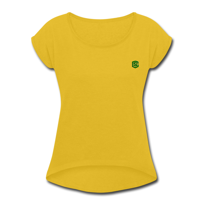 Women's Roll Cuff T-Shirt  WITH GREEN  LOGO - mustard yellow