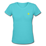 Women's V-Neck T-Shirt   WITH YELLOW LOGO - aqua