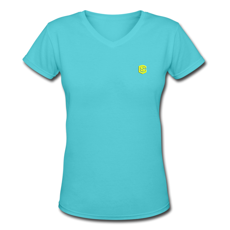 Women's V-Neck T-Shirt   WITH YELLOW LOGO - aqua