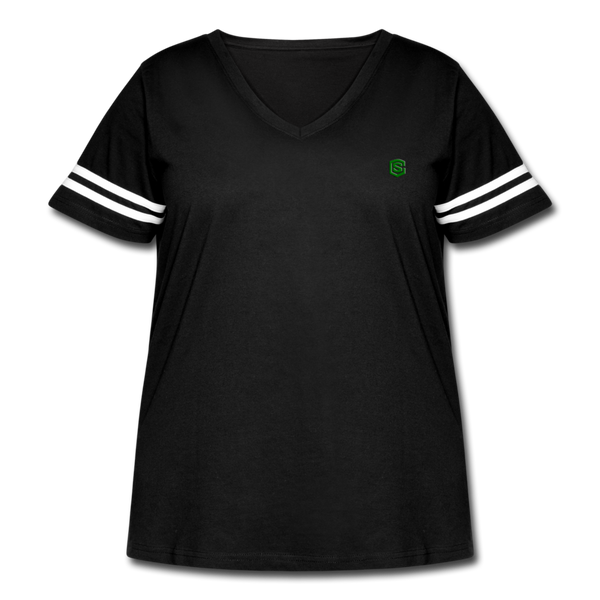 Women's Curvy Vintage Sport T-Shirt  WITH GREEN  LOGO - black/white