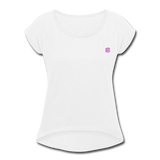 Women's Roll Cuff T-Shirt    WITH PINK LOGO - white