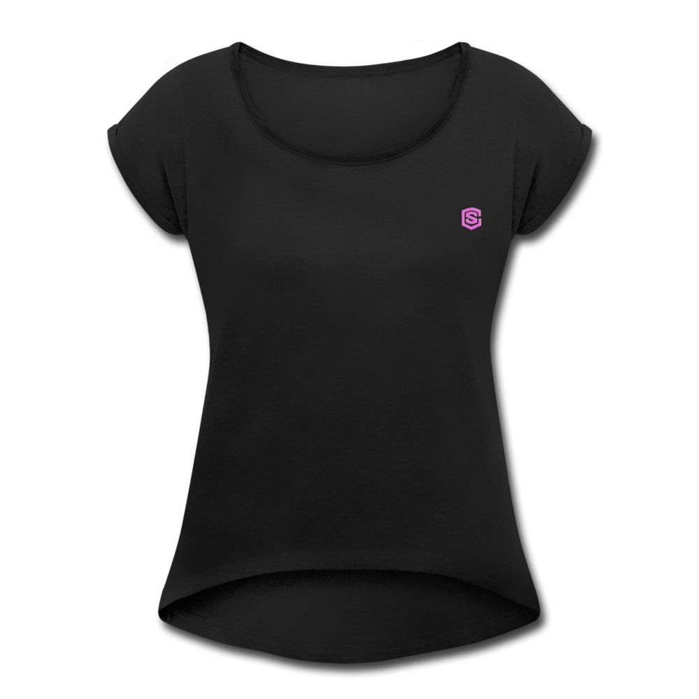 Women's Roll Cuff T-Shirt    WITH PINK LOGO - black