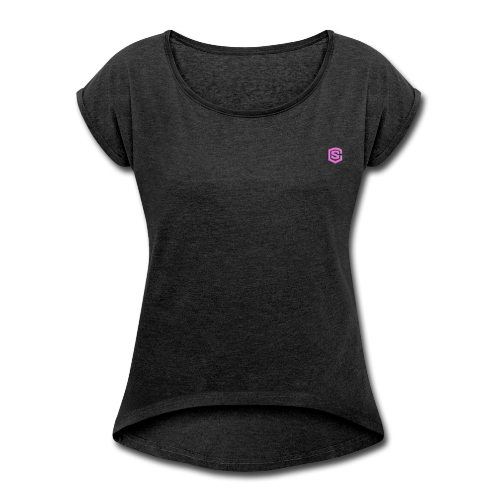 Women's Roll Cuff T-Shirt    WITH PINK LOGO - heather black