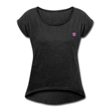 Women's Roll Cuff T-Shirt    WITH PINK LOGO - heather black