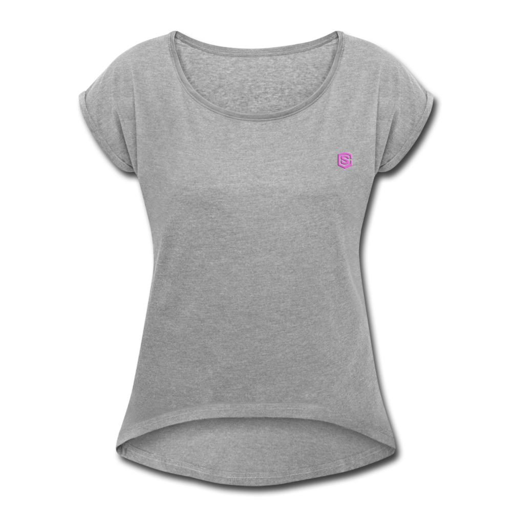 Women's Roll Cuff T-Shirt    WITH PINK LOGO - heather gray