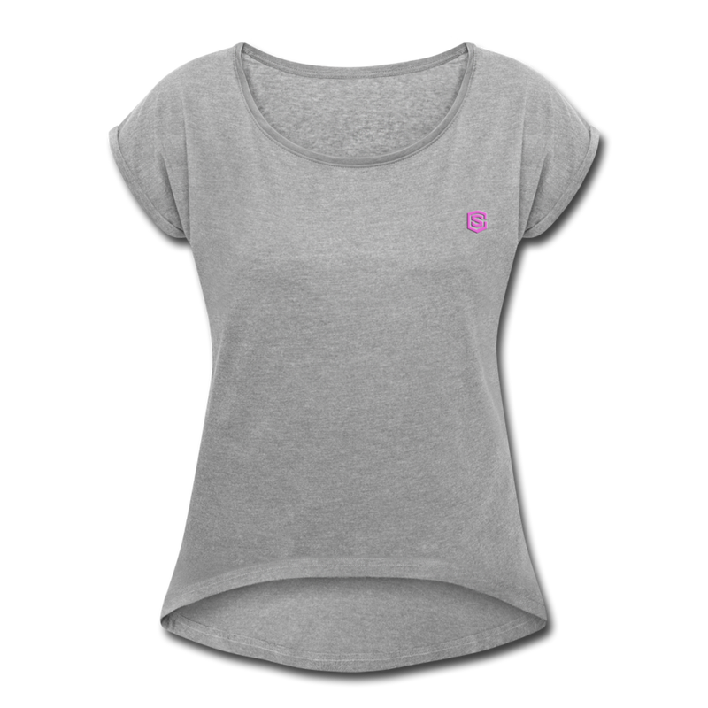 Women's Roll Cuff T-Shirt    WITH PINK LOGO - heather gray