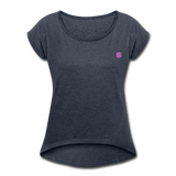 Women's Roll Cuff T-Shirt    WITH PINK LOGO - navy heather