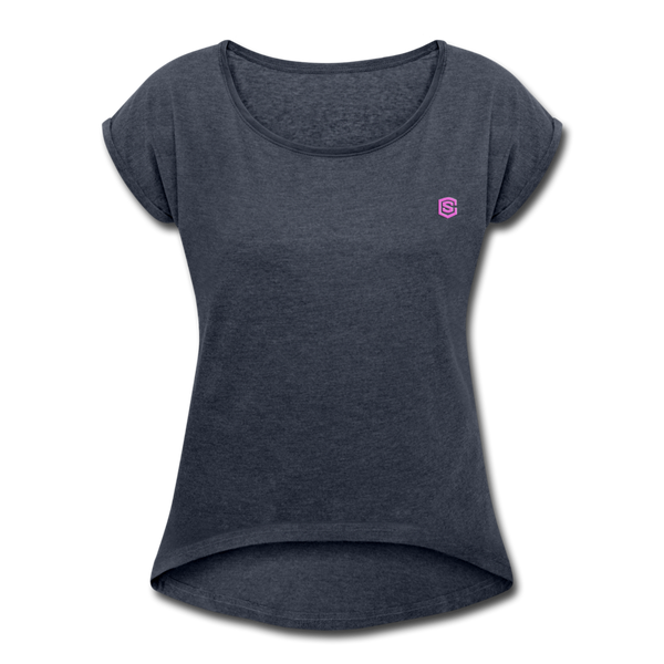 Women's Roll Cuff T-Shirt    WITH PINK LOGO - navy heather