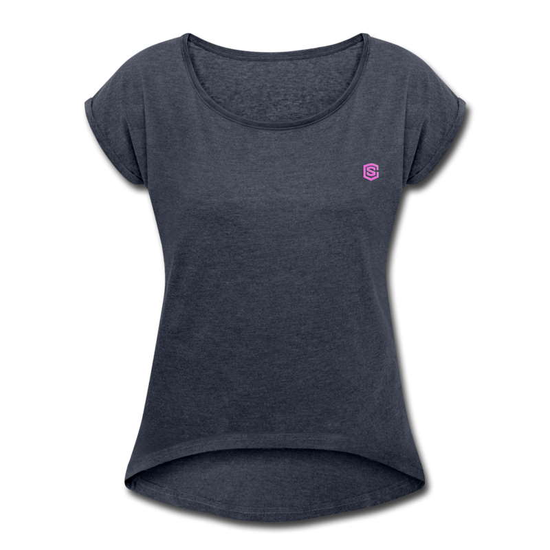 Women's Roll Cuff T-Shirt    WITH PINK LOGO - navy heather