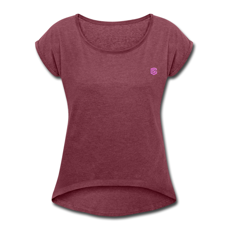 Women's Roll Cuff T-Shirt    WITH PINK LOGO - heather burgundy