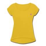 Women's Roll Cuff T-Shirt    WITH PINK LOGO - mustard yellow