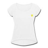 Women's Roll Cuff T-Shirt  WITH YELLOW  LOGO - white