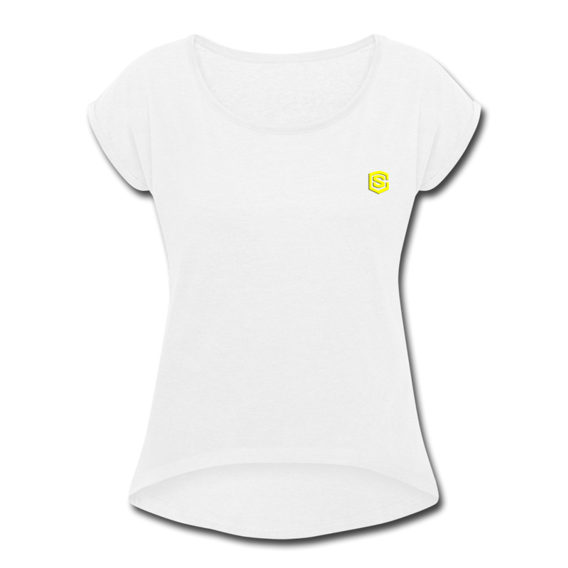 Women's Roll Cuff T-Shirt  WITH YELLOW  LOGO - white